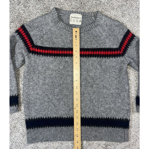 Jumper 1234 Pull Over Knit 100% Cashmere SIZE 1 Sweater Grey Blue Red Striped - Picture 9 of 9